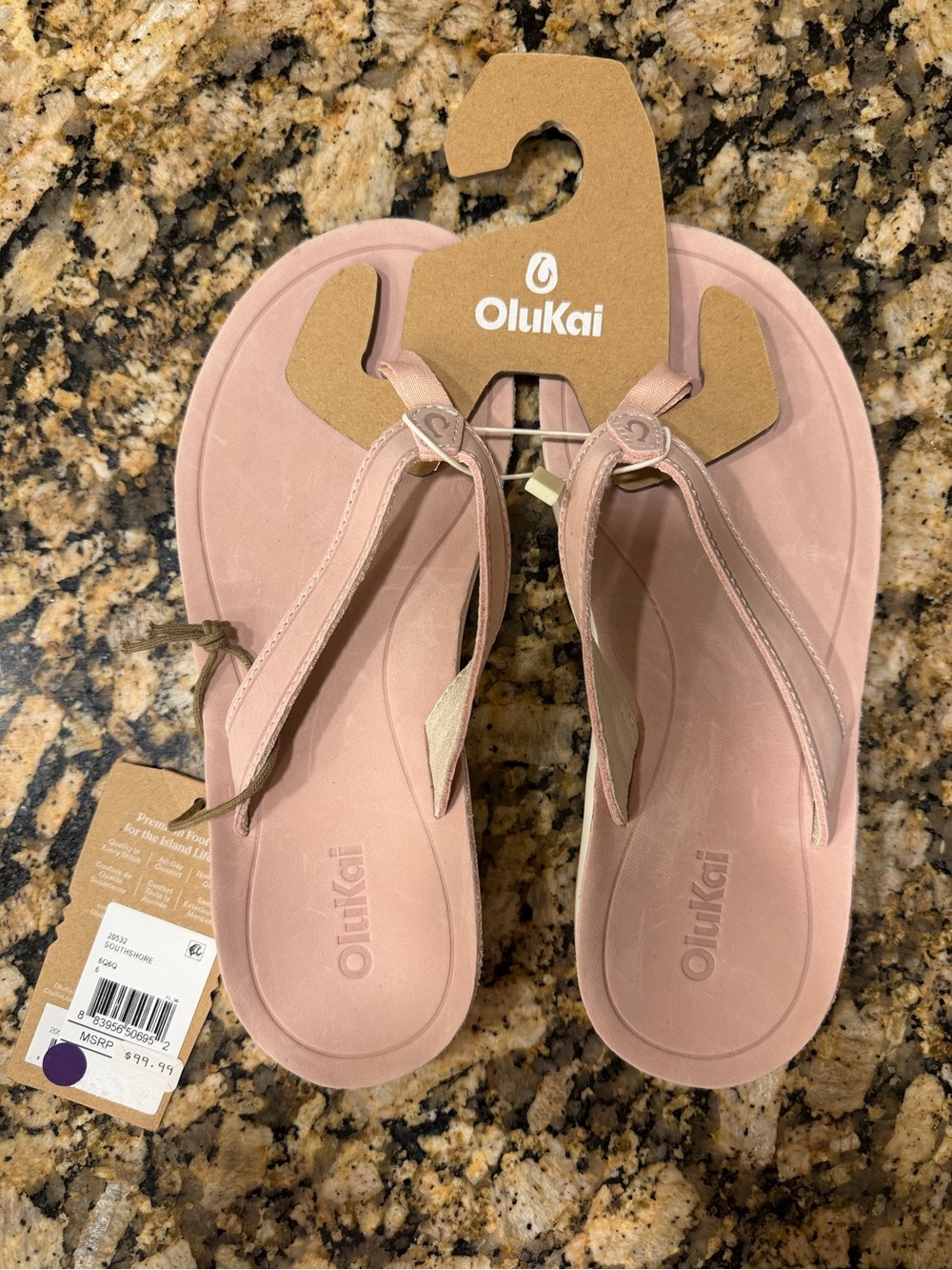 Olukai Pink Leather Flip Flops